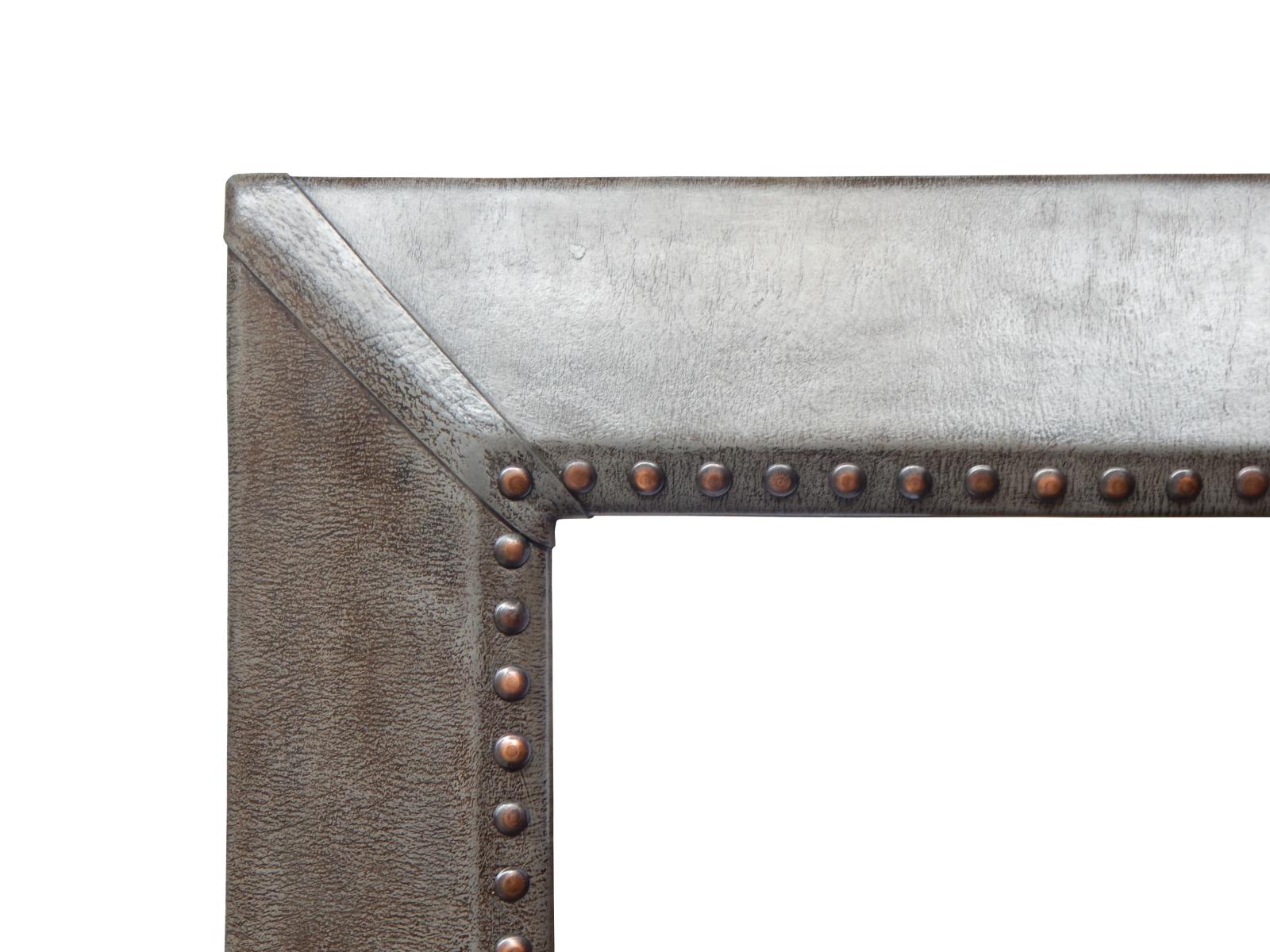 leather natural handmade frame with burnt bronze tags/rivets