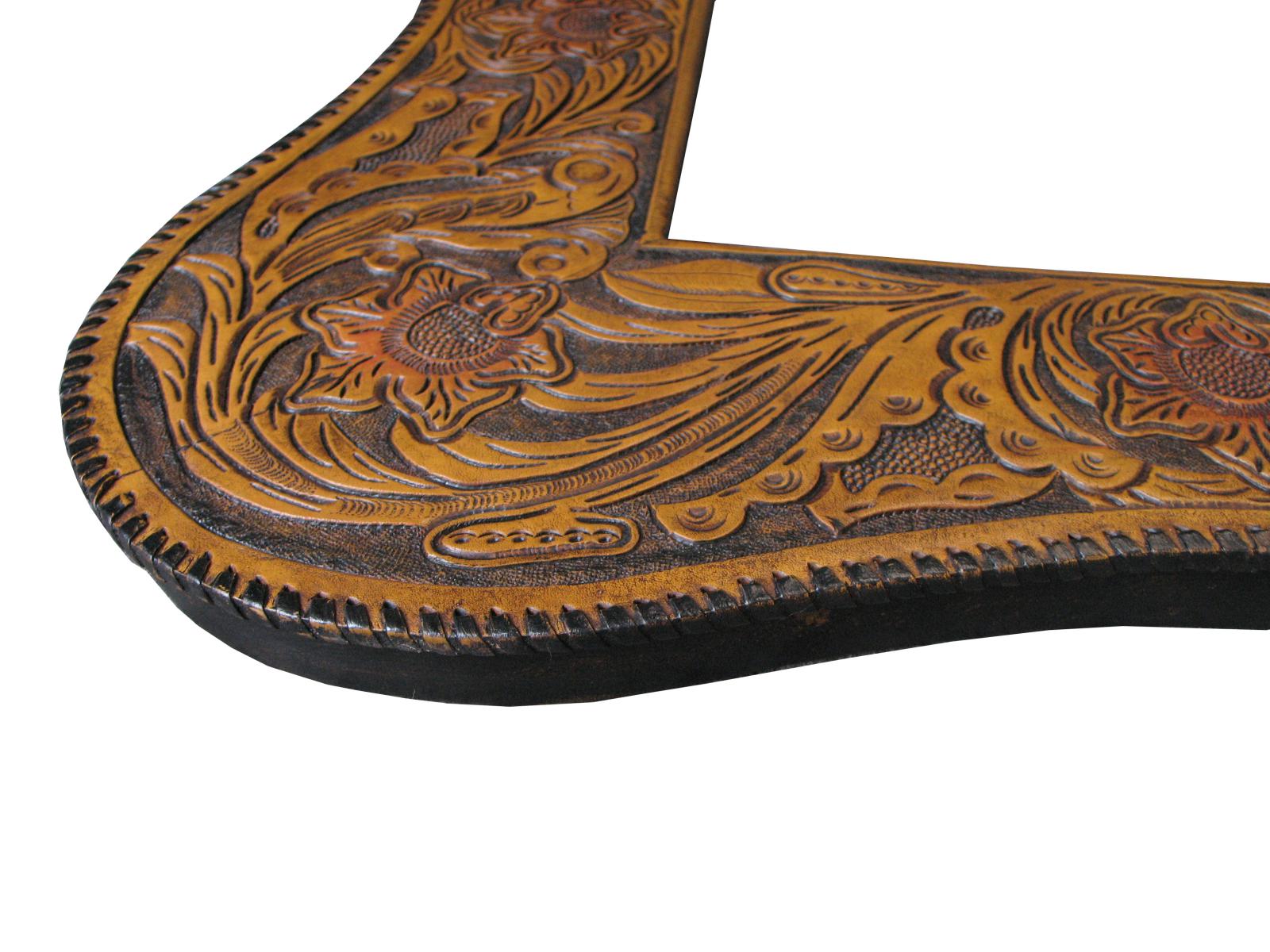 leather frames western hand tooled/tooling floral design with Serpentine shape, hand stitch edge lacing