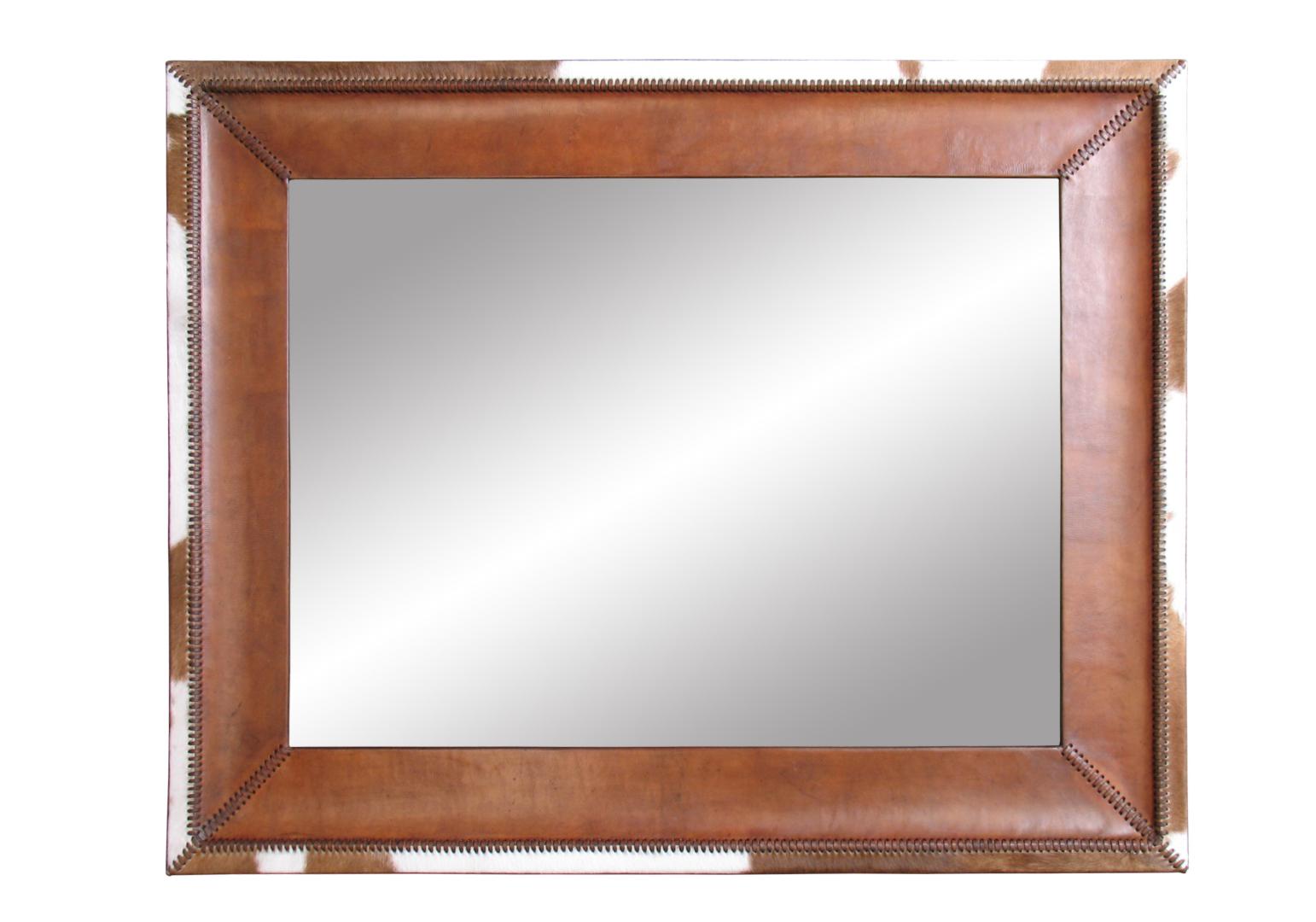 leather frames mirror with cowhide real