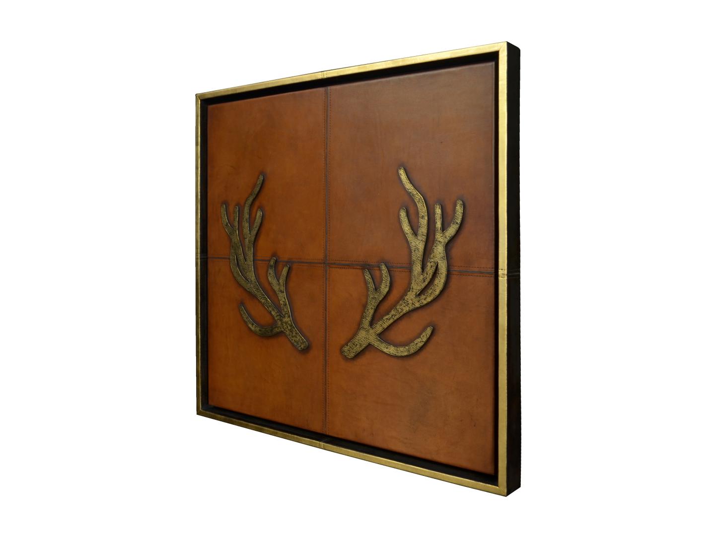 Deer Horns Gold, Leather Framed Panneux